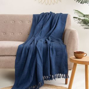 Blue Cotton Solid Blanket Throws For Living Room | Bed | Couch